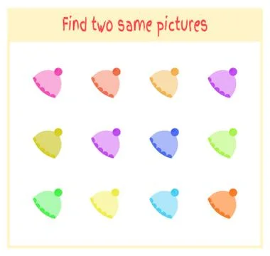 Cartoon Vector Illustration of Finding Two Exactly the Same Pictures Educational Иллюстрация