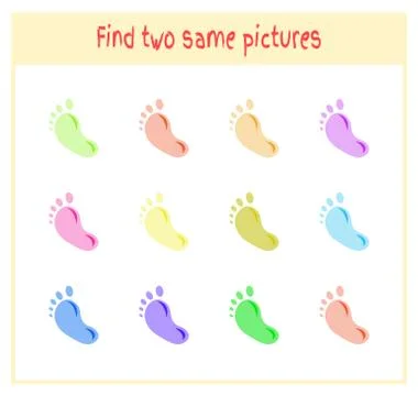 Cartoon Vector Illustration of Finding Two Exactly the Same Pictures Educational Stock Illustration