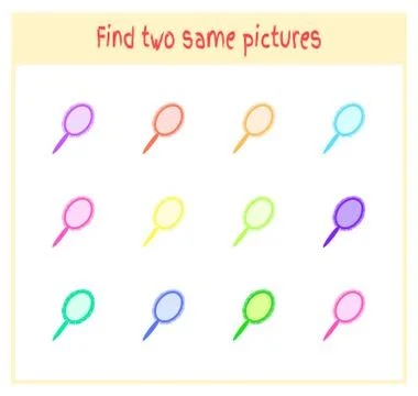 Cartoon Vector Illustration of Finding Two Exactly the Same Pictures Educational Stock Illustration