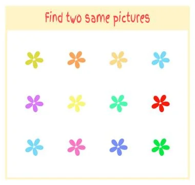 Cartoon Vector Illustration of Finding Two Exactly the Same Pictures Educational Stock Illustration