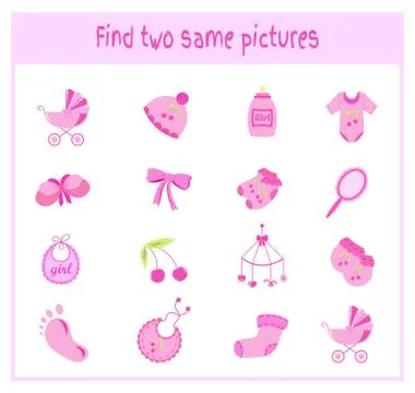 Cartoon Vector Illustration of Finding Two Exactly the Same Pictures Educational Stock Illustration