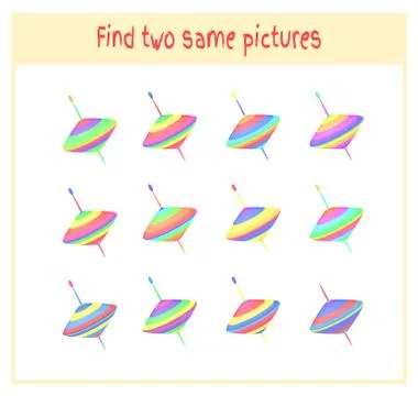 Cartoon Vector Illustration of Finding Two Exactly the Same Pictures Educational Stock Illustration