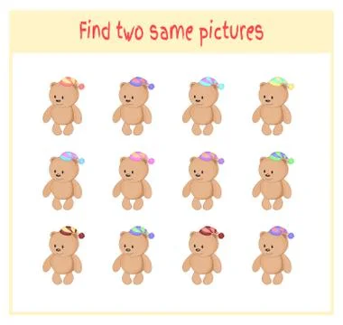 Cartoon Vector Illustration of Finding Two Exactly the Same Pictures Educational Stock Illustration