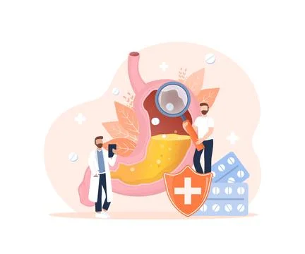 Cartoon vector illustration. Flat vector illustration with intestines, digestive Stock Illustration