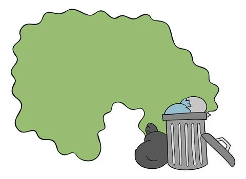 Cartoon vector illustration of garbage bin on the street and the disgusting s Ilustración de archivo