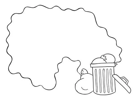 Cartoon vector illustration of garbage bin on the street and the disgusting s Ilustración de archivo