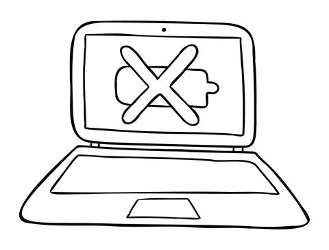 Cartoon vector illustration of laptop computer with dead battery Illustrazione stock