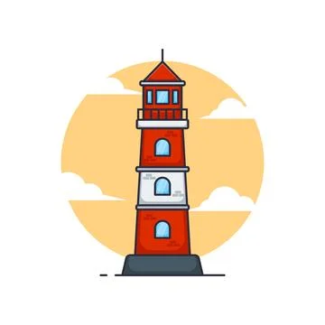 Cartoon vector illustration of lighthouse. Stock Illustration