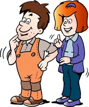 Cartoon Vector illustration of a man there listening to the woman's good advi Stock Illustration