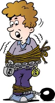 Cartoon Vector illustration of a man there is bound to hands and feet Stock Illustration