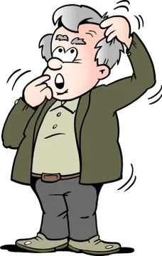 Cartoon Vector illustration of a old man there is thinking Stock Illustration