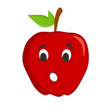 Cartoon Vector Illustration of Red Apple Fruit with Surprised Amazed Facial Expr Stock Illustration
