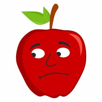 Cartoon Vector Illustration of Red Apple Fruit with Worried Confused and Doubtfu Illustrazione stock