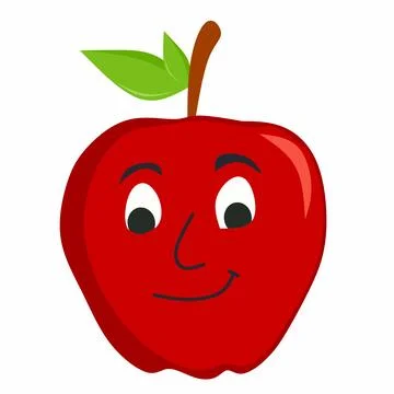 Cartoon Vector Illustration of Red Apple Fruit with Sweet and Friendly Smiling F Stock Illustration