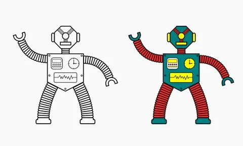 Cartoon Vector Illustration of Robot for Coloring Page or Book Stock Illustration
