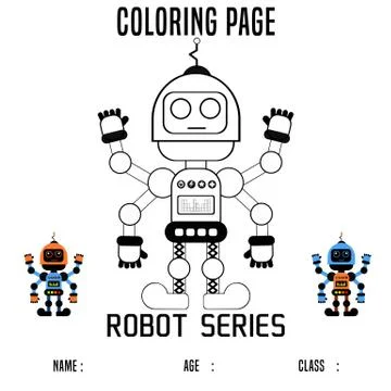 Cartoon Vector Illustration of Robot for Coloring Page 5 Stock Illustration