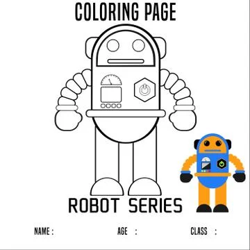 Cartoon Vector Illustration of Robot for Coloring Page 7 Illustrazione stock