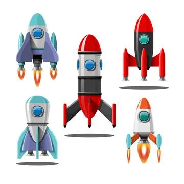 Cartoon vector illustration Rocket launch isolated images set. Stock Illustration