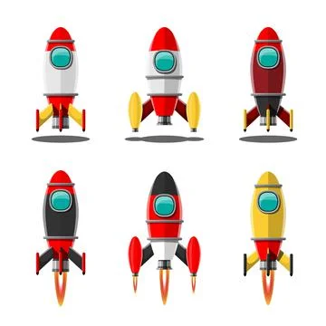 Cartoon vector illustration Rocket launch isolated images set. Stock Illustration