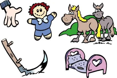 Cartoon Vector illustration of a set of funny small drawings or icons Stock Illustration