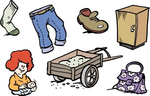 Cartoon Vector illustration of a set of funny small drawings or icons Stock Illustration