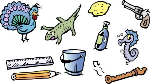 Cartoon Vector illustration of a set of funny small drawings or icons Stock Illustration