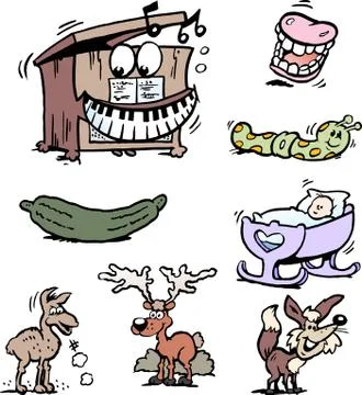 Cartoon Vector illustration of a set of funny Clipart drawings and Icons Stock Illustration