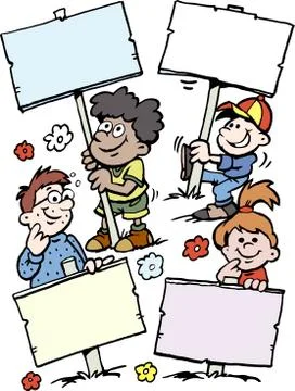 Cartoon Vector illustration of of some happy children holding signs Stock Illustration