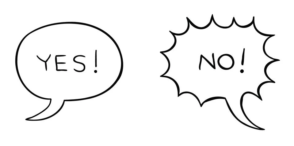 Cartoon vector illustration of speech bubble with yes and exclamation bubble  Stock Illustration