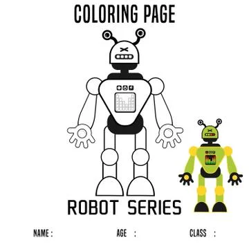 Cartoon Vector Illustration of Strong Robot for Coloring Page Illustrazione stock
