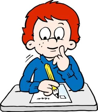 Cartoon Vector illustration of a thoughtful School Boy Stock Illustration