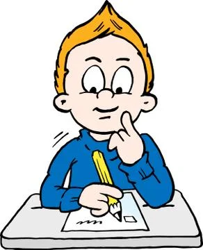 Cartoon Vector illustration of a thoughtful School Boy Stock Illustration