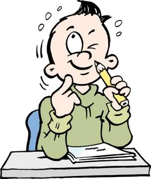 Cartoon Vector illustration of a thoughtful School Boy Stock Illustration