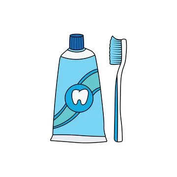 Cartoon Vector illustration toothpaste and toothbrush icon in doodle style Stock Illustration