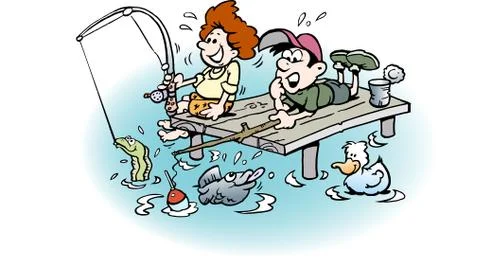 Cartoon Vector illustration of two Boys on Fishing Trip Stock Illustration