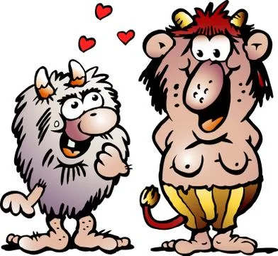 Cartoon Vector illustration of two funny goblins or troll monsters fall in Lo Stock Illustration
