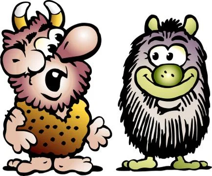 Cartoon Vector illustration of two funny goblins or troll monsters Stock Illustration