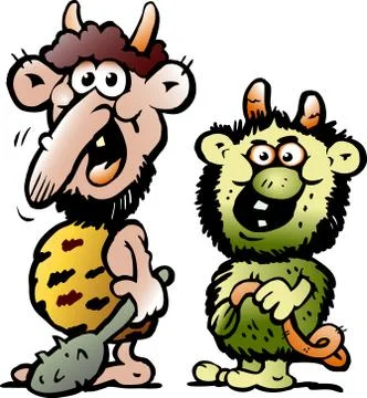 Cartoon Vector illustration of two funny goblins or trolls monsters Stock Illustration