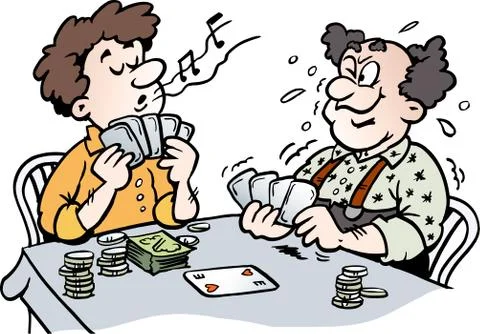 Cartoon Vector illustration of two Men playing Poker Illustrazione stock