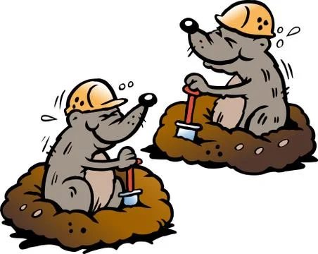 Cartoon Vector illustration of two Mole digging Holes in the Ground Stock Illustration