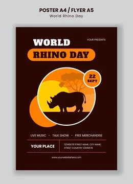 Cartoon Vector Illustration for World Rhino Day Social Media Flyer Stock Illustration
