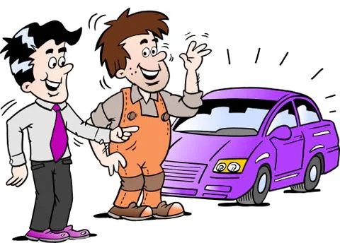 Cartoon Vector illustration of a young man there are happy for the new auto c Stock Illustration