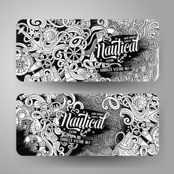 Cartoon vector nautical doodle banners Stock Illustration