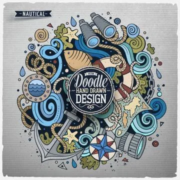 Cartoon vector nautical doodle illustration Stock Illustration