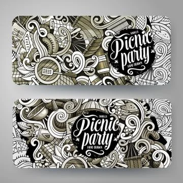 Cartoon vector picnic doodle vertical banners Ilustração Stock