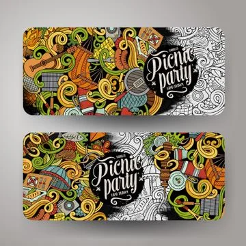 Cartoon vector picnic doodle vertical banners Ilustração Stock