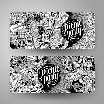 Cartoon vector picnic doodle vertical banners Ilustração Stock