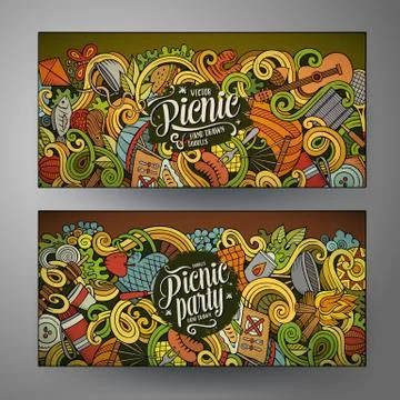 Cartoon vector picnic doodle vertical banners Stock Illustration