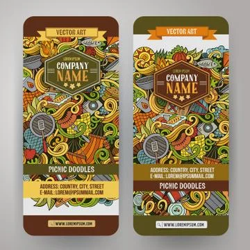 Cartoon vector picnic doodle vertical banners Ilustração Stock