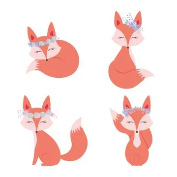 Cartoon vector red fox set Illustrazione stock